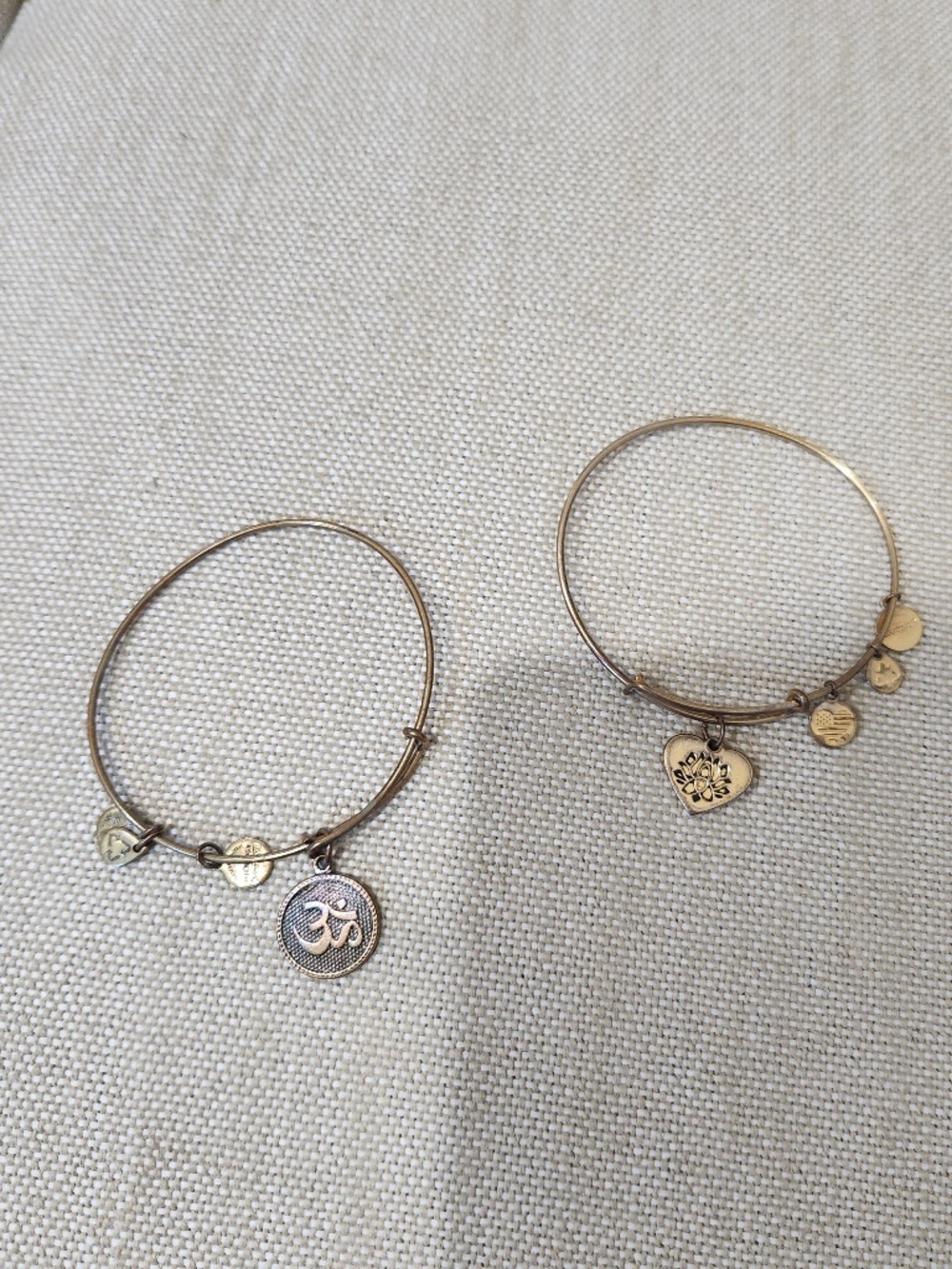 Vtg Alex and Ani Gold-tone Set of 2 bracelets 2016, 2015 Om & Lotus Flower